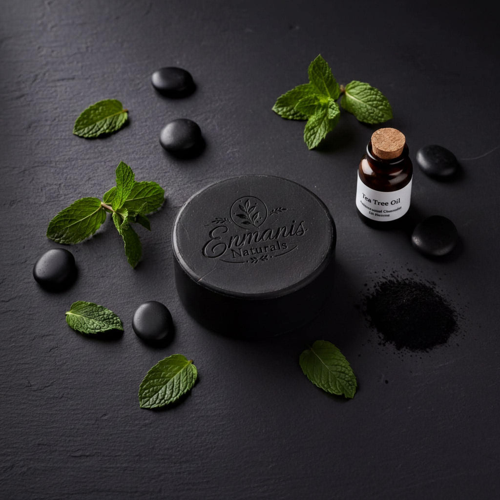 Activated Charcoal Soap, Goat Milk Base, Tea Tree Mint, Kaolin Clay, Round Bar
