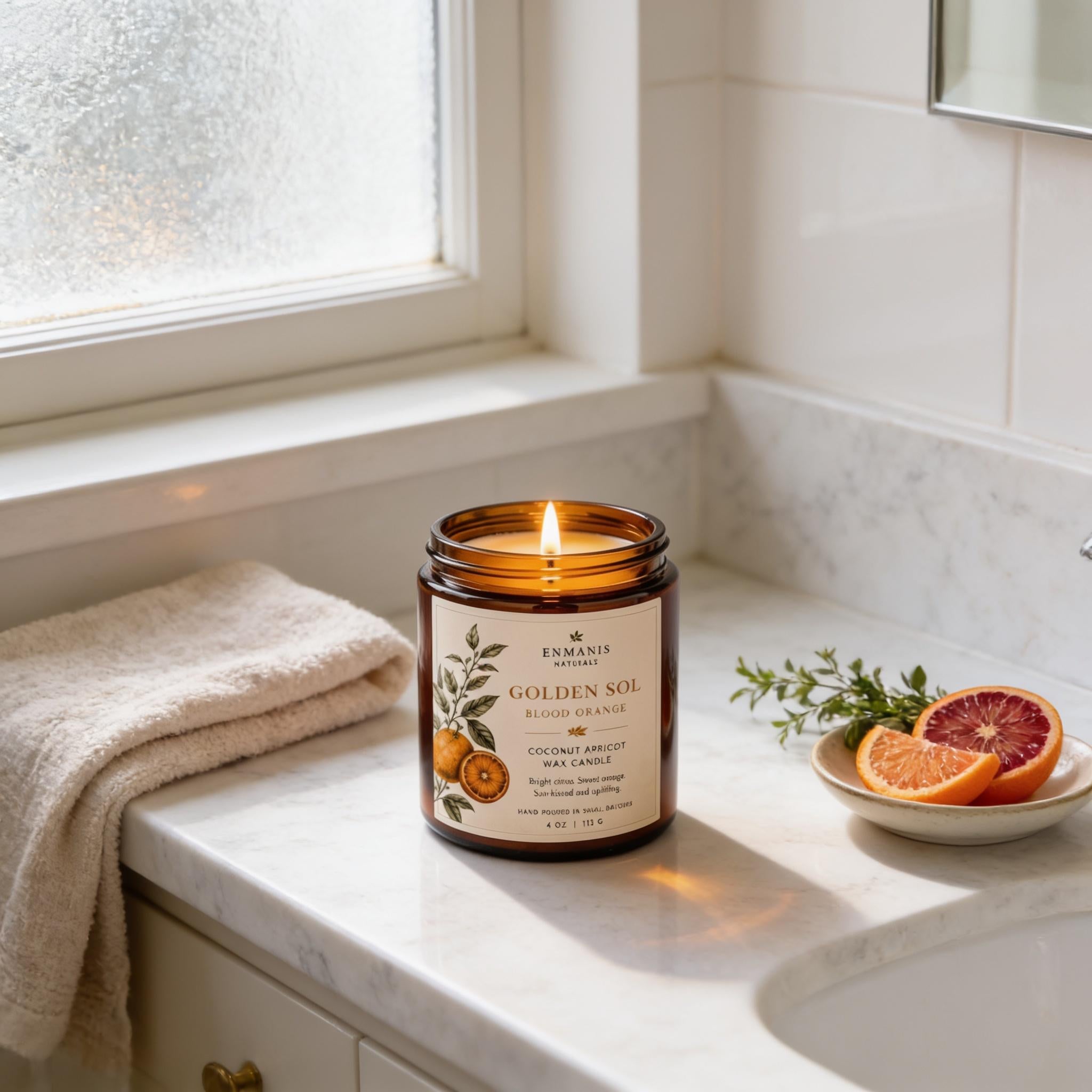 Handmade Candle | Orange Blossom, Coconut Apricot Wax - Amber Glass Jar, Cotton Wick, 4 Oz