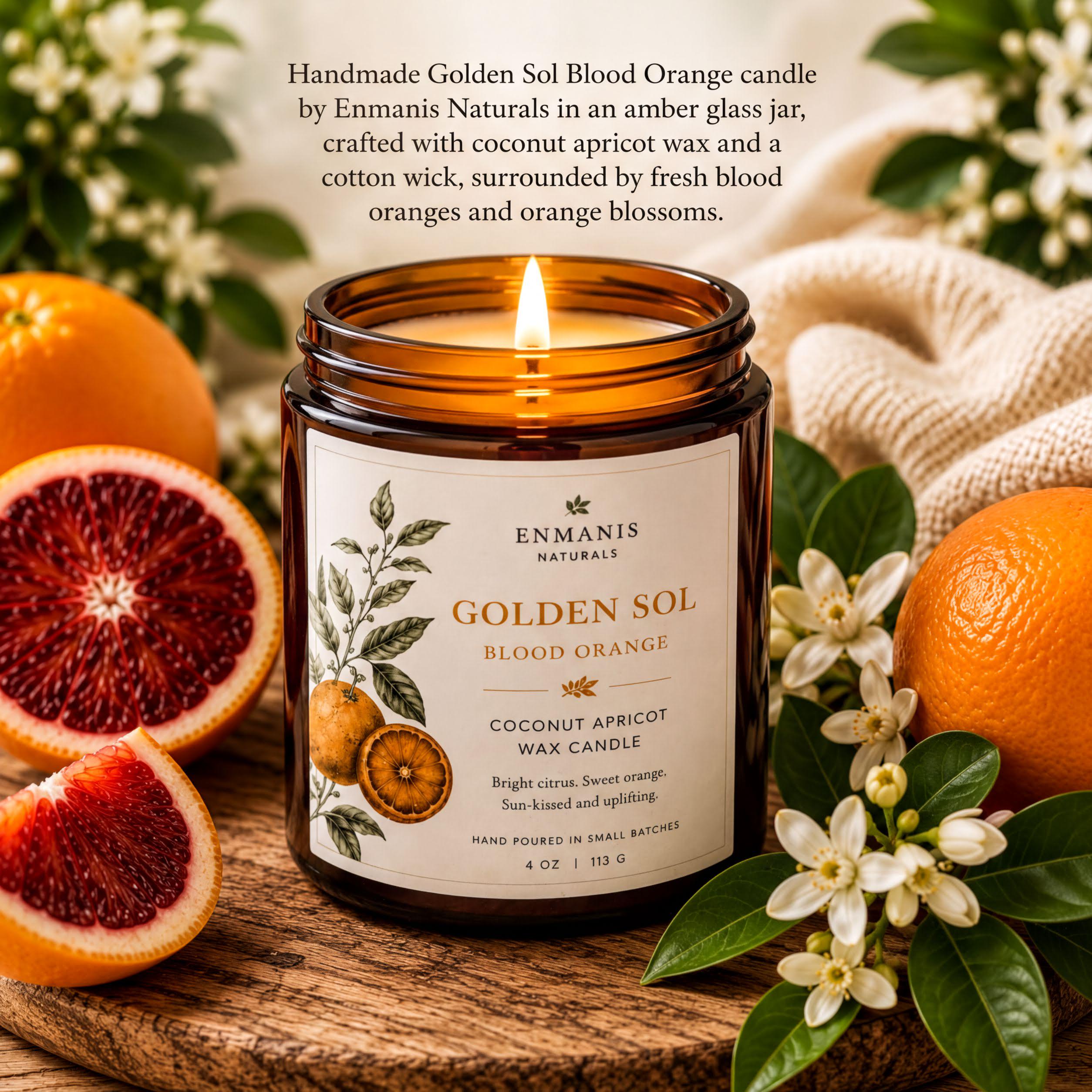 Handmade Candle | Orange Blossom, Coconut Apricot Wax - Amber Glass Jar, Cotton Wick, 4 Oz