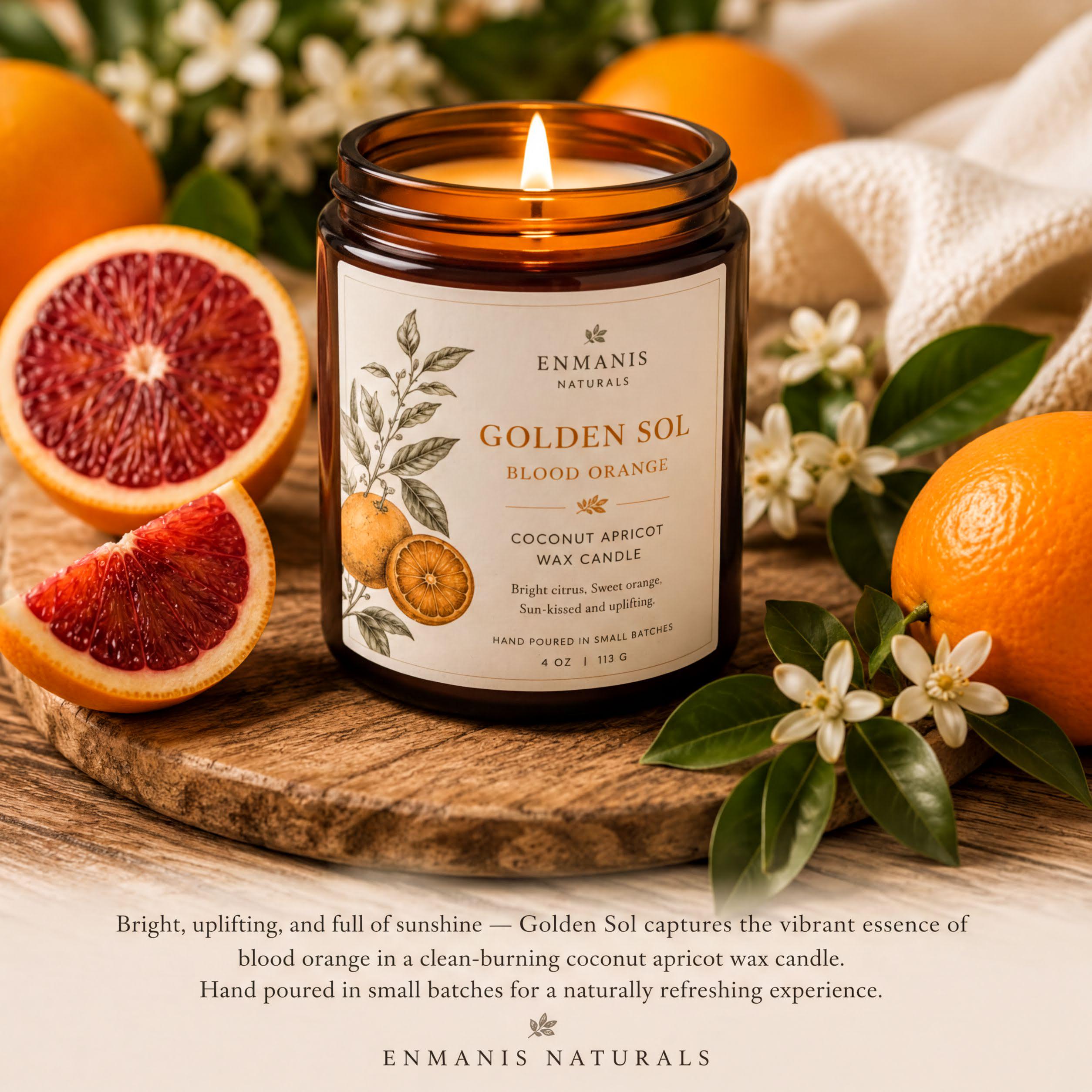 Handmade Candle | Orange Blossom, Coconut Apricot Wax - Amber Glass Jar, Cotton Wick, 4 Oz