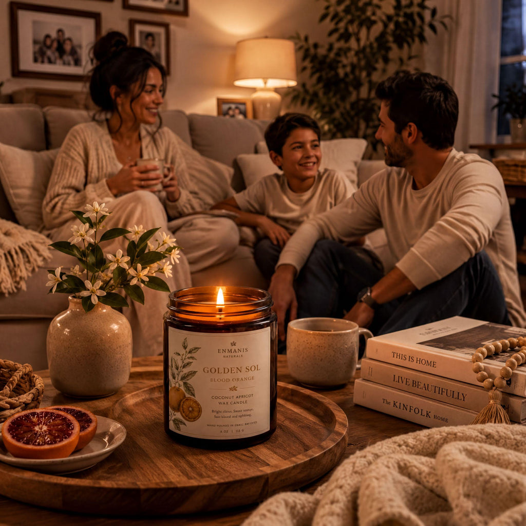 Handmade Candle | Orange Blossom, Coconut Apricot Wax - Amber Glass Jar, Cotton Wick, 4 Oz
