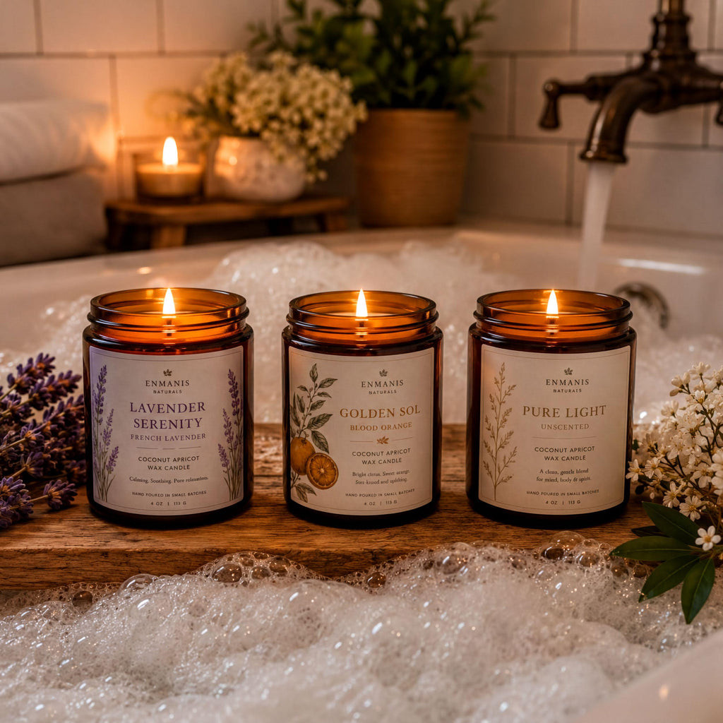 Handmade Candle | Orange Blossom, Coconut Apricot Wax - Amber Glass Jar, Cotton Wick, 4 Oz