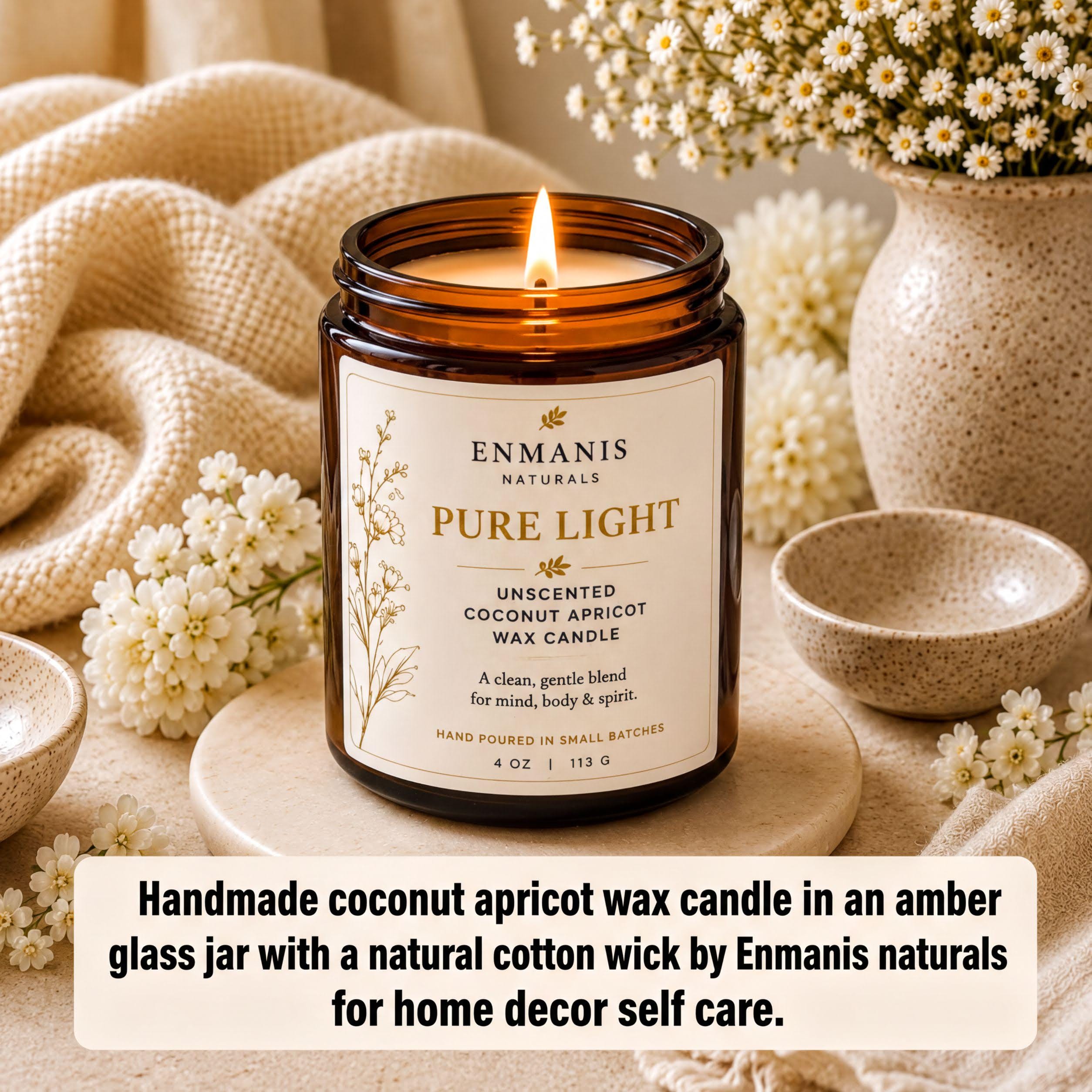 Handmade Candle, Amber Glass Jar - Coconut Apricot Wax | Cotton Wick | Relaxing Ambiance