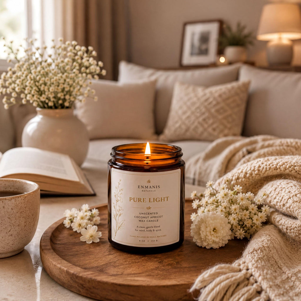 Handmade Candle, Amber Glass Jar - Coconut Apricot Wax | Cotton Wick | Relaxing Ambiance