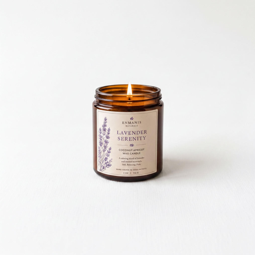 Lavender Candle, Coconut Apricot Wax | Amber Glass Jar | 4 Oz | Hand Poured, Small Batch