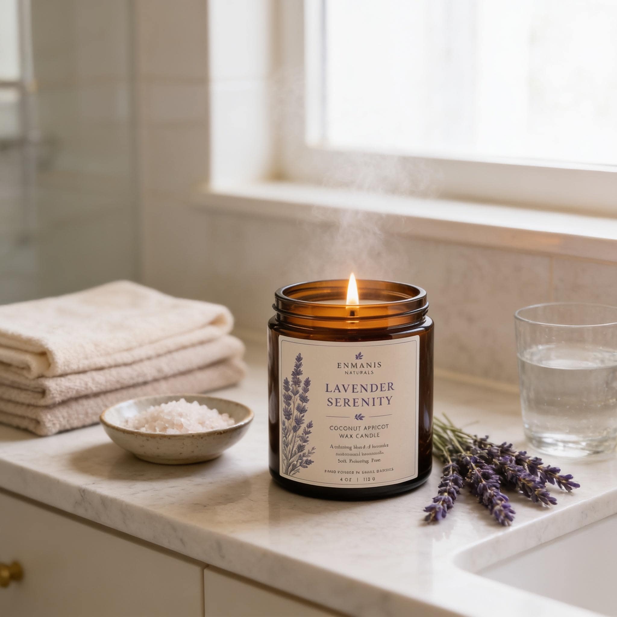 Lavender Candle, Coconut Apricot Wax | Amber Glass Jar | 4 Oz | Hand Poured, Small Batch