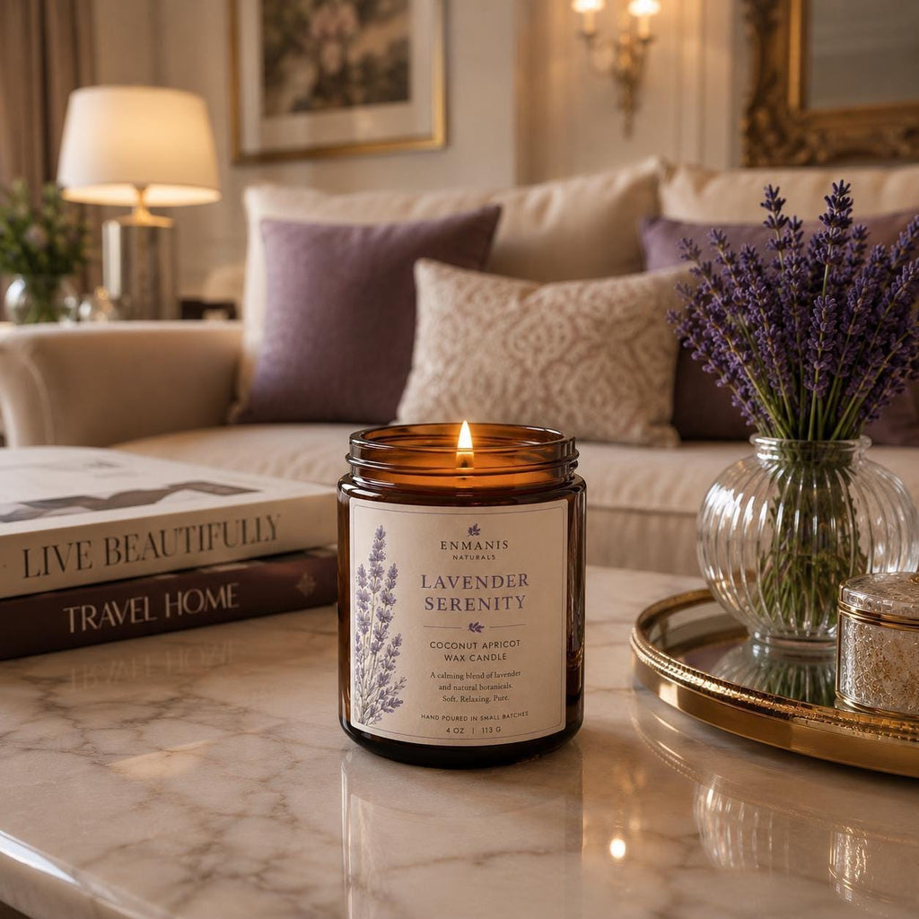 Lavender Candle, Coconut Apricot Wax | Amber Glass Jar | 4 Oz | Hand Poured, Small Batch