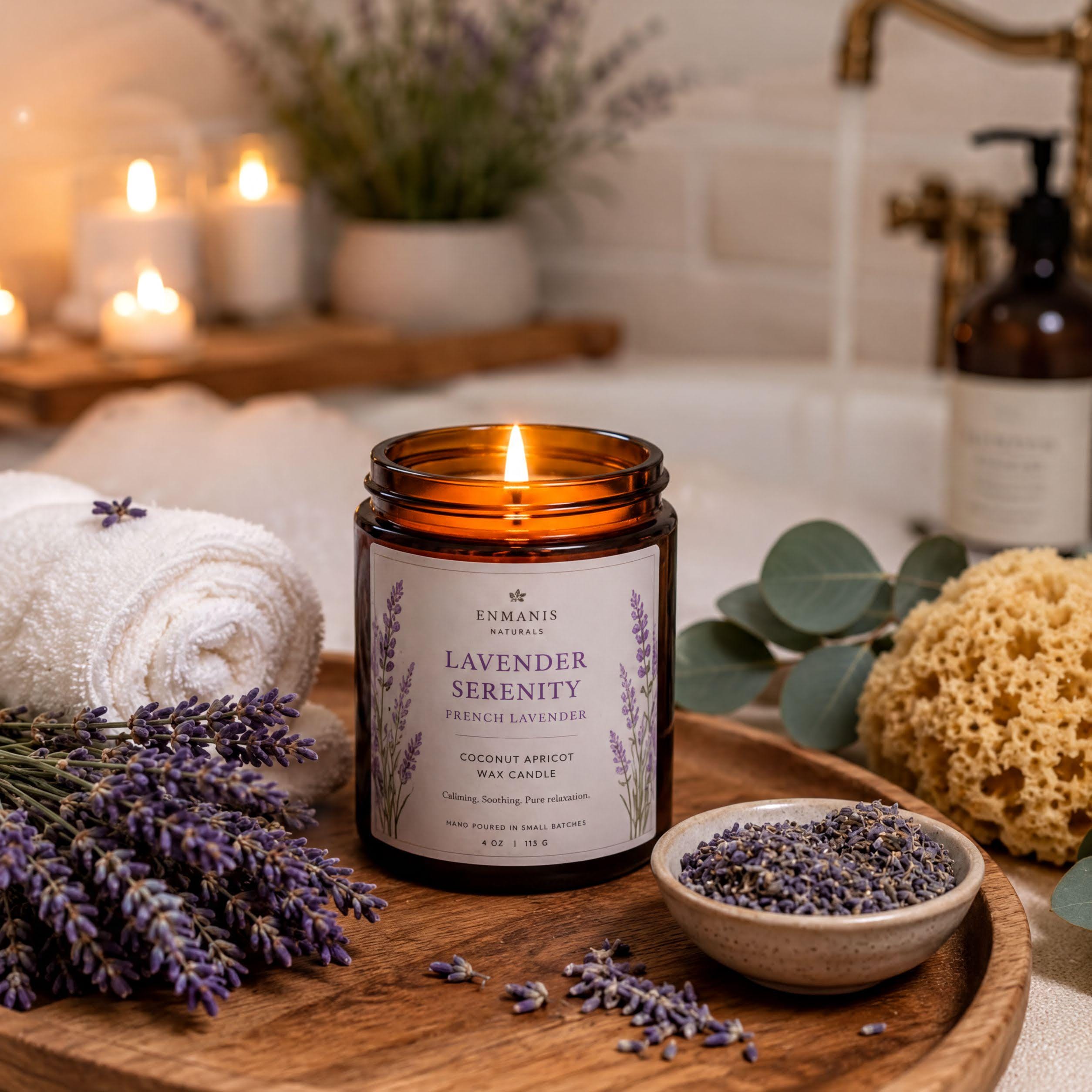 Lavender Candle, Coconut Apricot Wax | Amber Glass Jar | 4 Oz | Hand Poured, Small Batch
