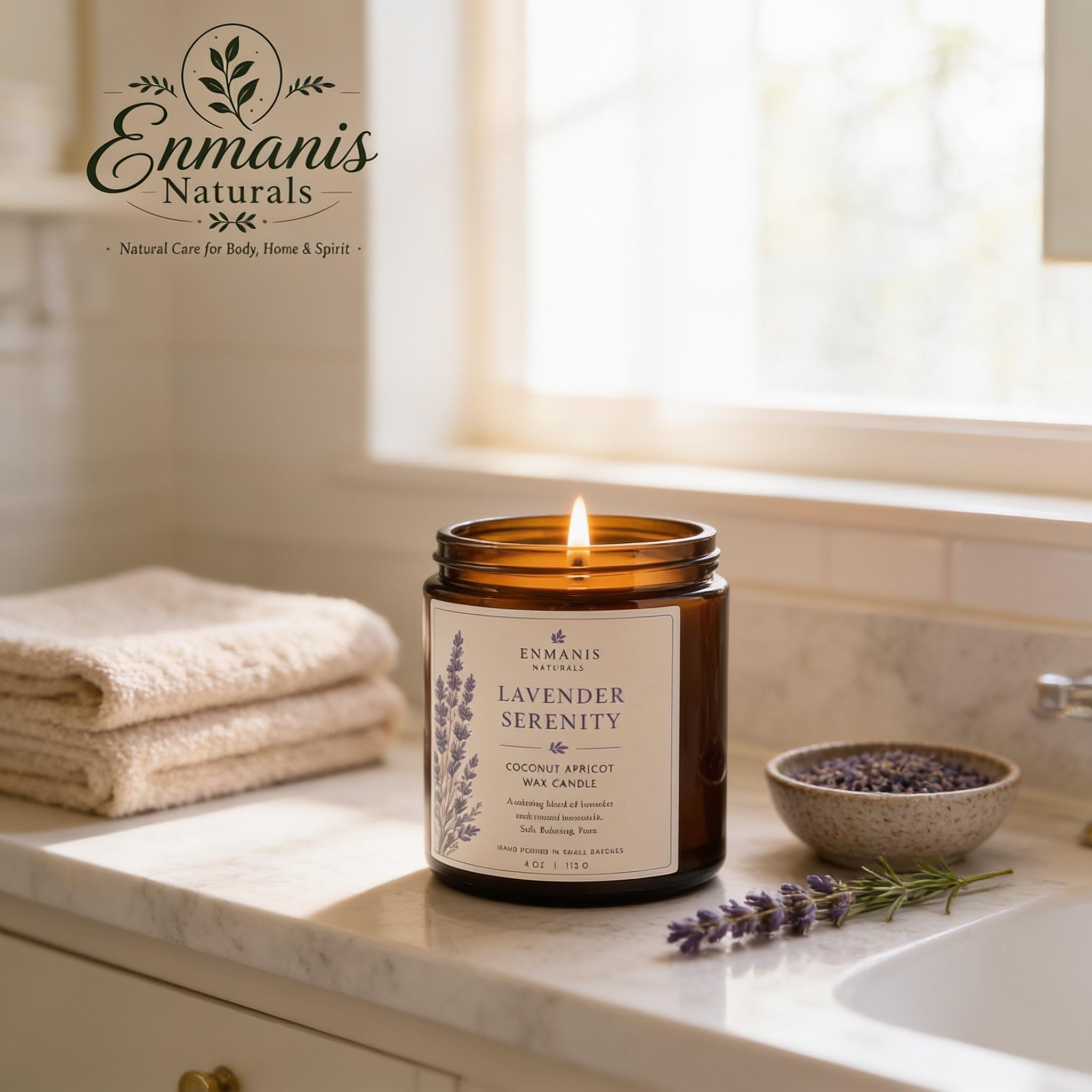 Lavender Candle, Coconut Apricot Wax | Amber Glass Jar | 4 Oz | Hand Poured, Small Batch