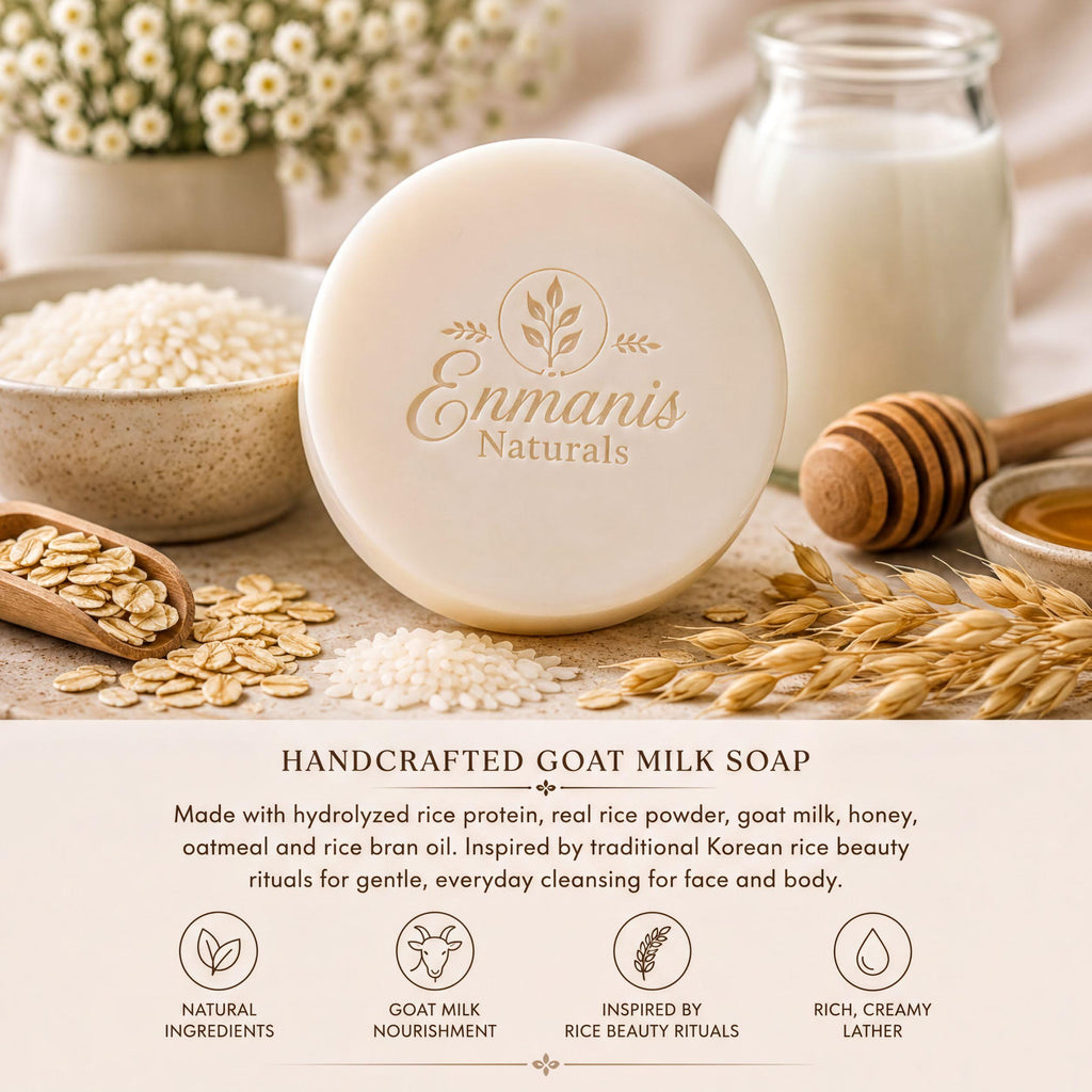 Handmade Rice Soap, Goat Milk Facial Bar, Korean Skincare Ritual, Small Batch Cleansing