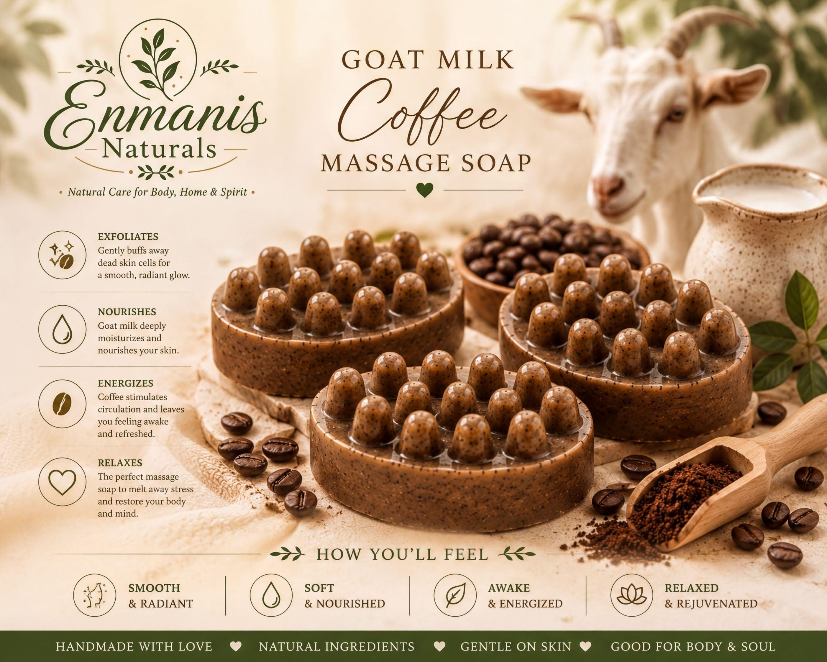 Coffee Soap | Goat Milk Massage Bar, Exfoliating Aroma - Handmade Natural Skincare, Artisan