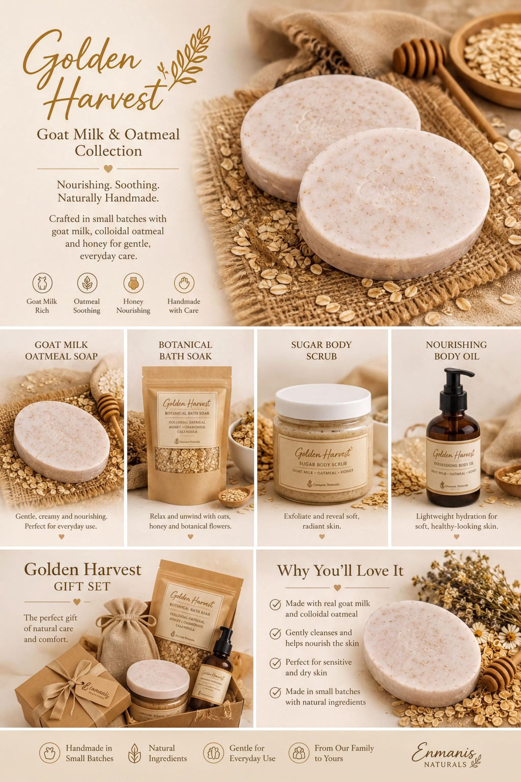 Goat Milk Soap, Handmade Colloidal Oatmeal Honey Cleanser | Sensitive Skin | 5.5 Oz Oval Bar