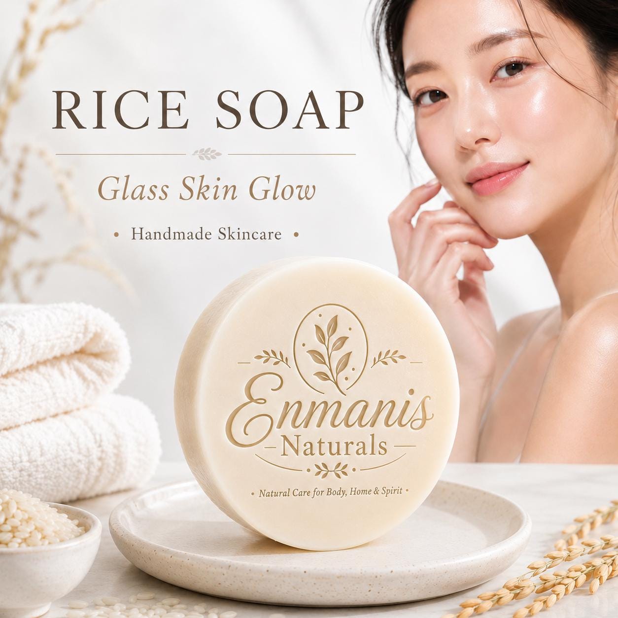 Handmade Rice Soap, Goat Milk Facial Bar, Korean Skincare Ritual, Small Batch Cleansing