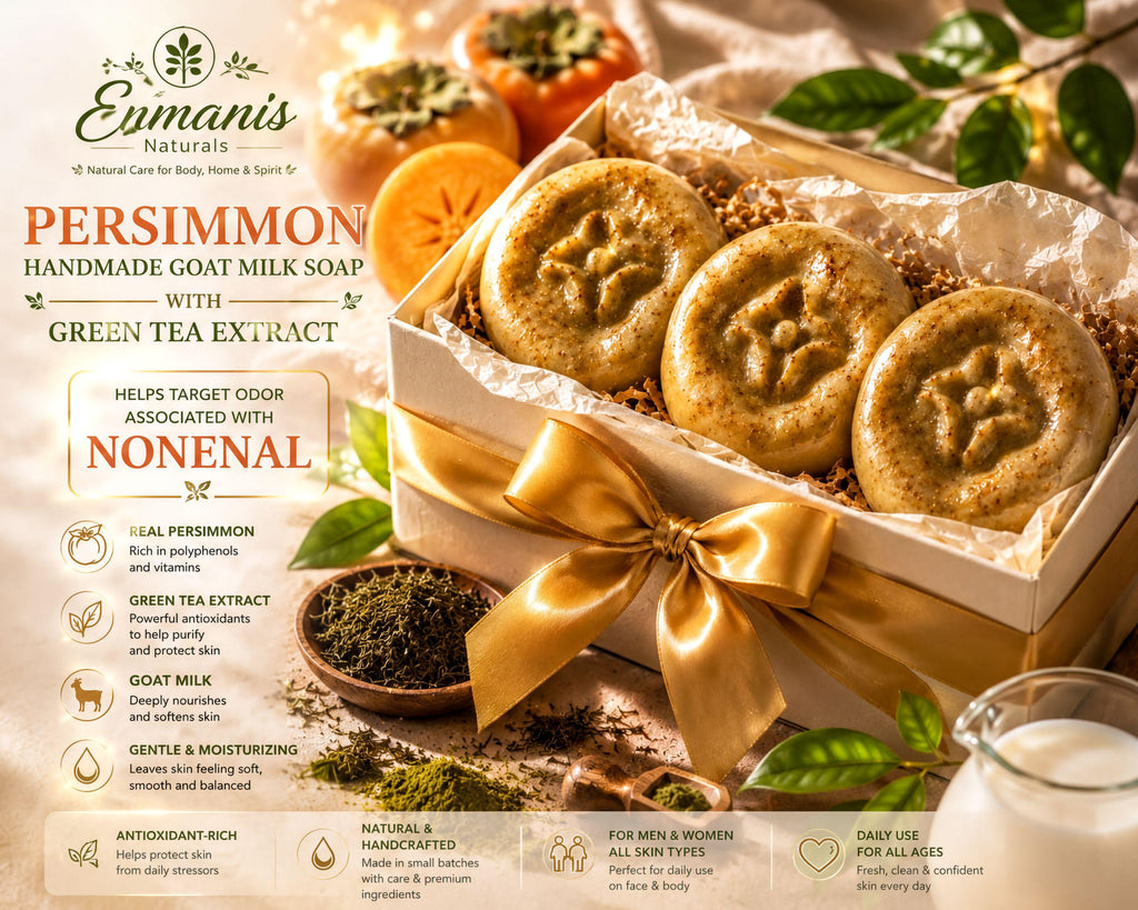 Persimmon Soap for Nonenal-Related Odor, Goat Milk Bar with Green Tea Extract, Niacinamide & Kaolin, 4 oz each, Set of 3