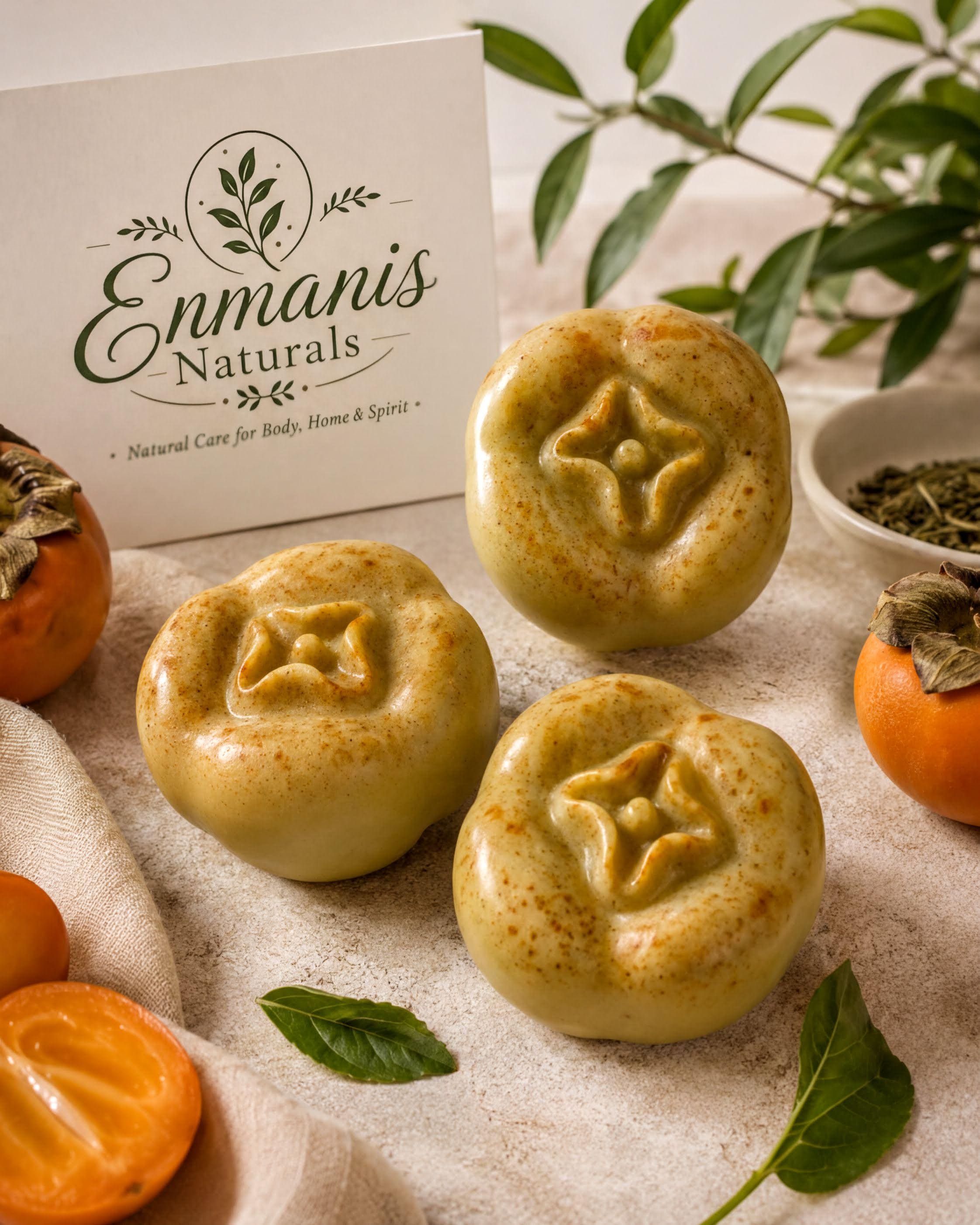 Handmade Persimmon Soap Bar, Goat Milk, Niacinamide, Green Tea Extract (Set of 3)