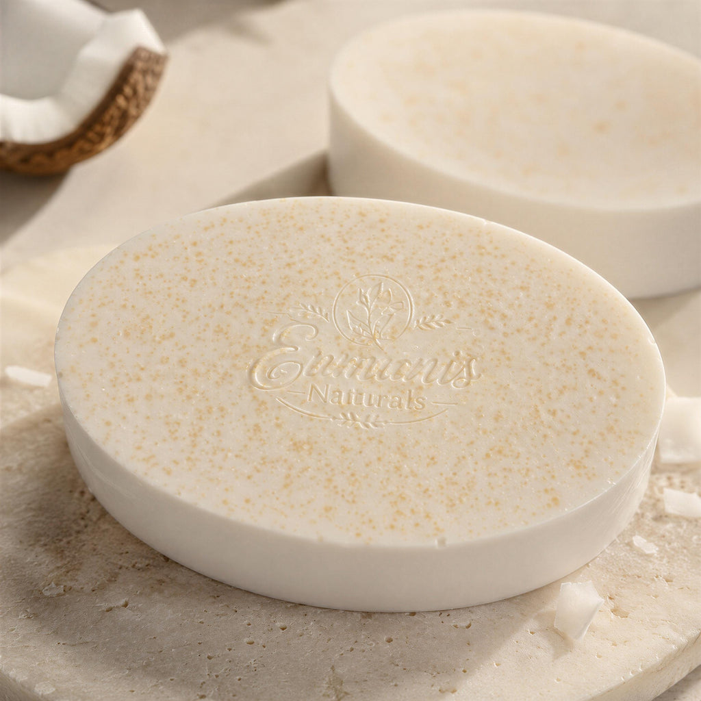 Handcrafted Coconut Bar Soap Set of 3, Natural Glycerin Cleanser, Bamboo Dish