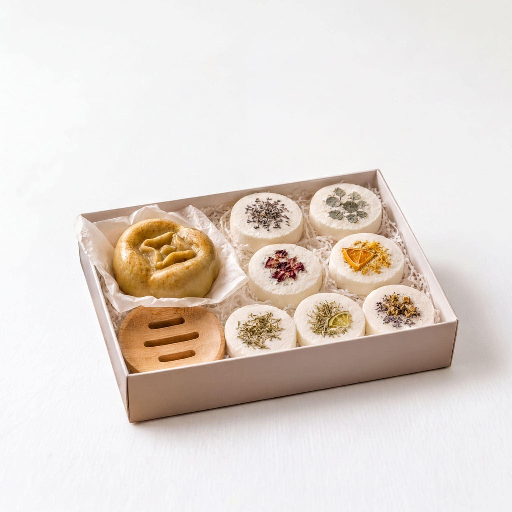 7 Shower Steamers Gift Set with Persimmon Goat Milk Soap & Bamboo Dish | Aromatherapy Spa