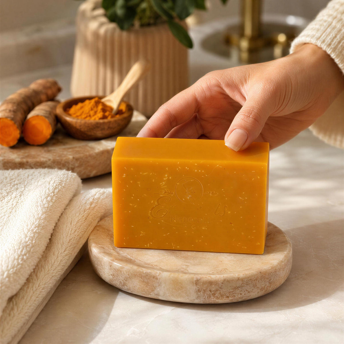 Handmade Turmeric Goat Milk Soap Bar, Shea Butter Brightening Cleanser (5.5 oz)