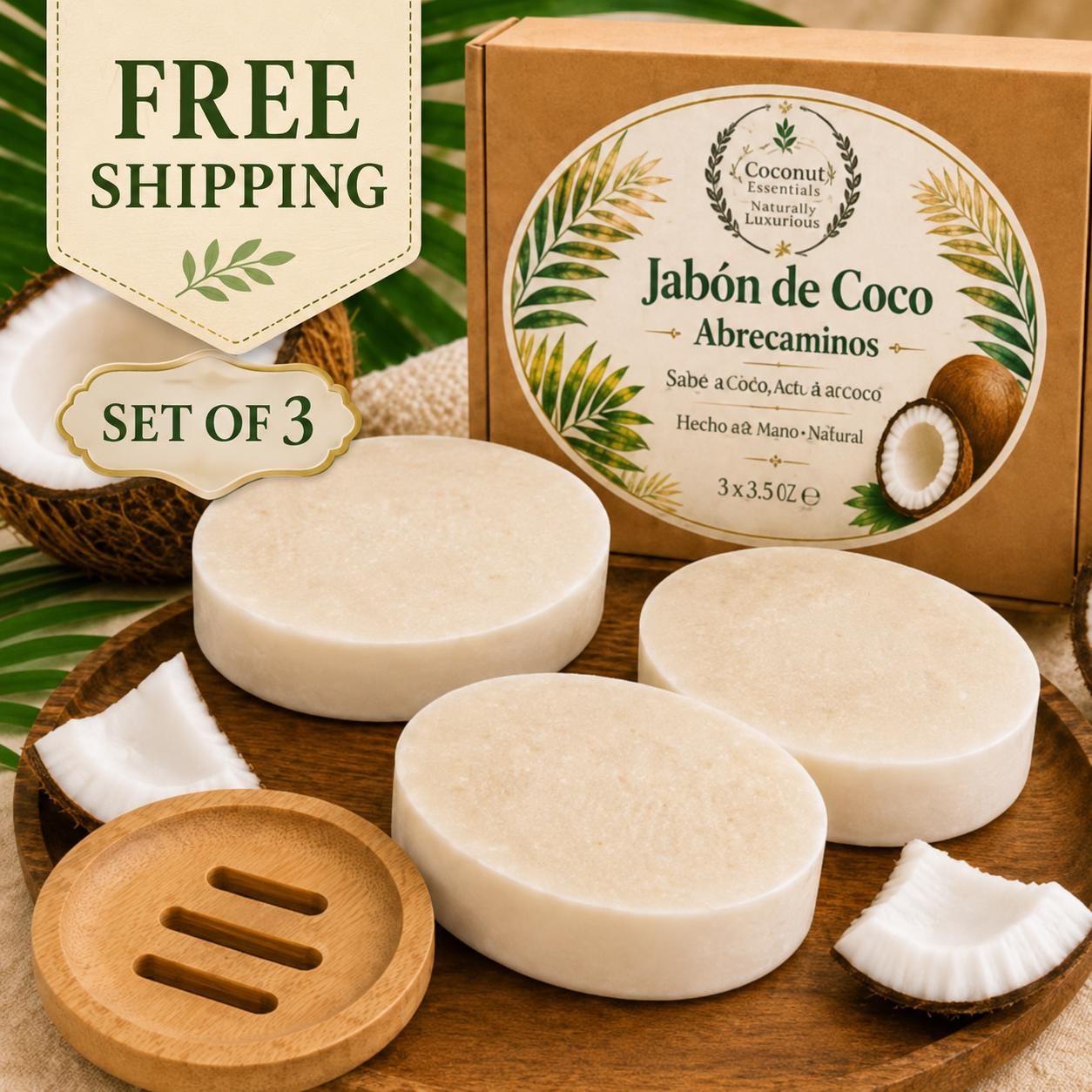 Handmade Coconut Glycerin Soap Bar, Creamy Lather, 5 Oz Bath Gift