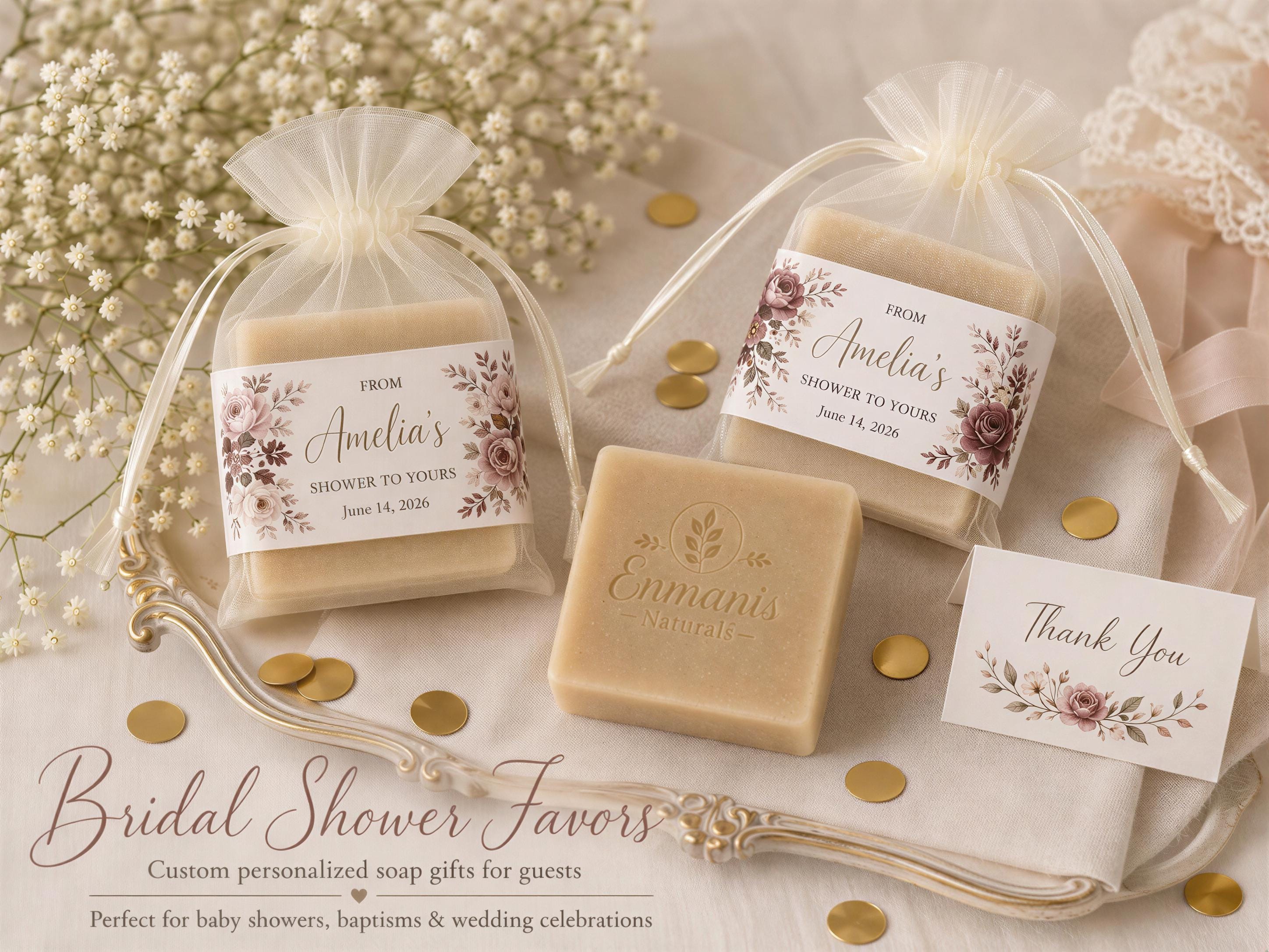 Personalized Handmade Soap Favors, Wedding, Bridal Shower, Baby Shower Gifts (2 oz)