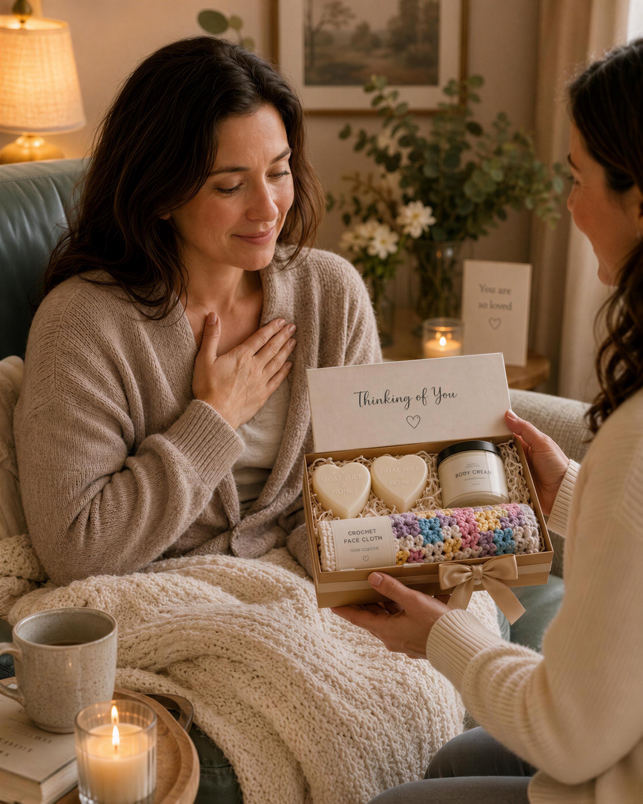 Fragrance-Free Soap & Body Cream Care Package, Crochet Washcloth, Personalized Card (Gift Ready)