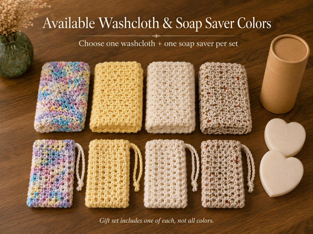 Get Well Gift Set, Detergent-Free Soap, Crochet Washcloth, Soap Saver Bag, Personalized Card Ready Wrap