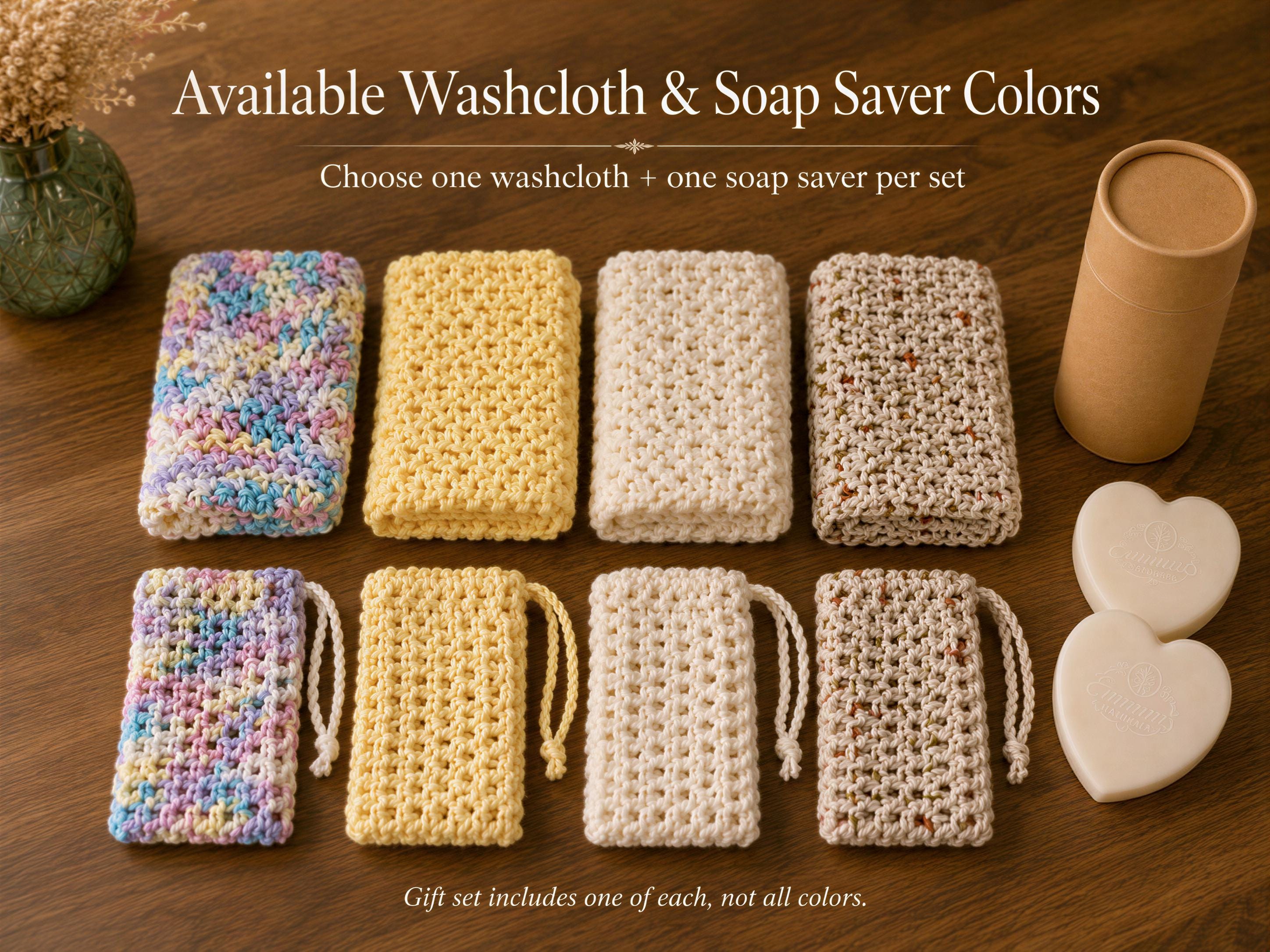 Get Well Gift Set, Detergent-Free Soap, Crochet Washcloth, Soap Saver Bag, Personalized Card Ready Wrap