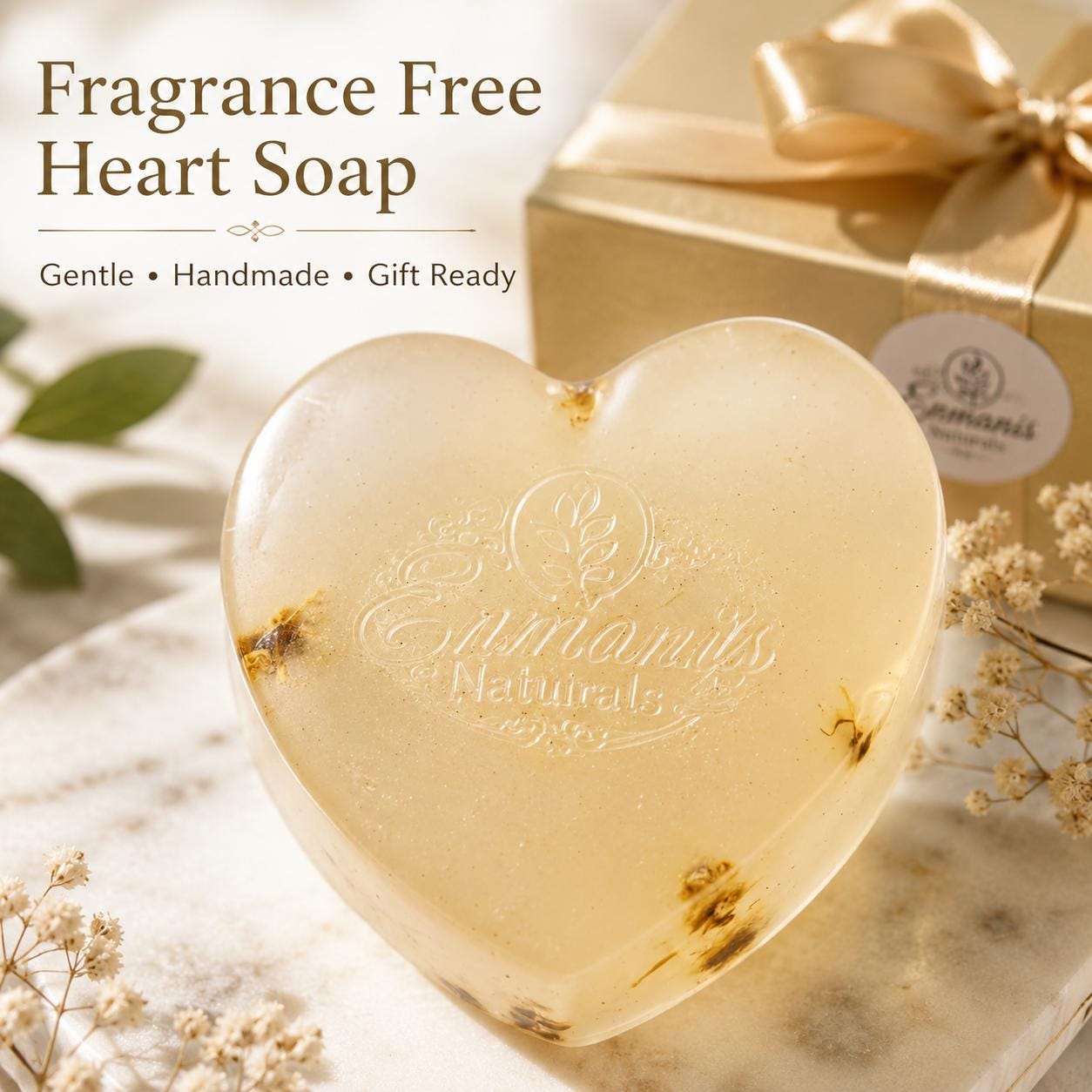 Fragrance-Free Glycerin Heart Soap, Unscented Gentle Cleanser for Sensitive Skin