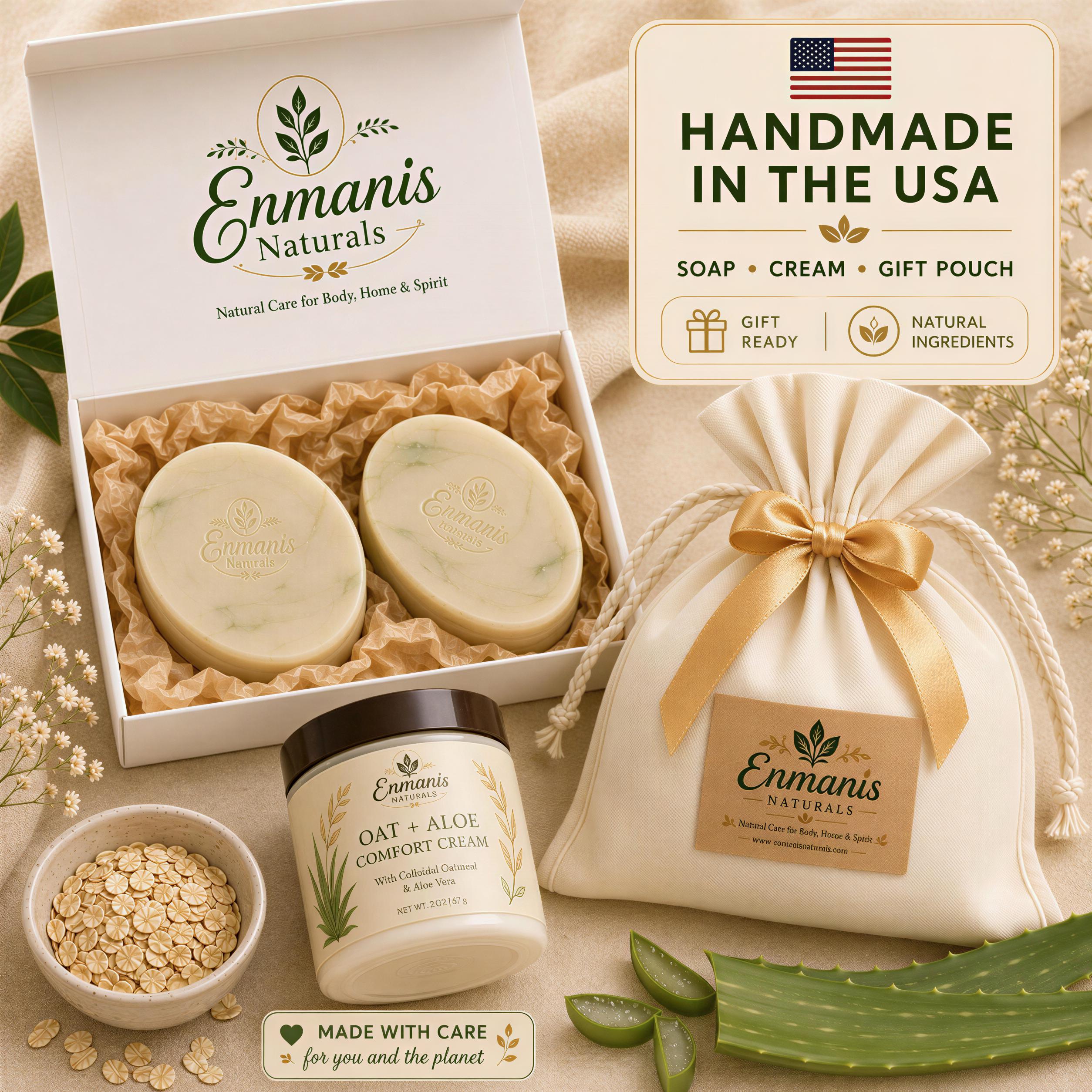 Tattoo Soap, Aftercare Set | Oat Aloe Duo | Fragrance-Free Handmade Ivory Pouch, Sensitive Skin Gift