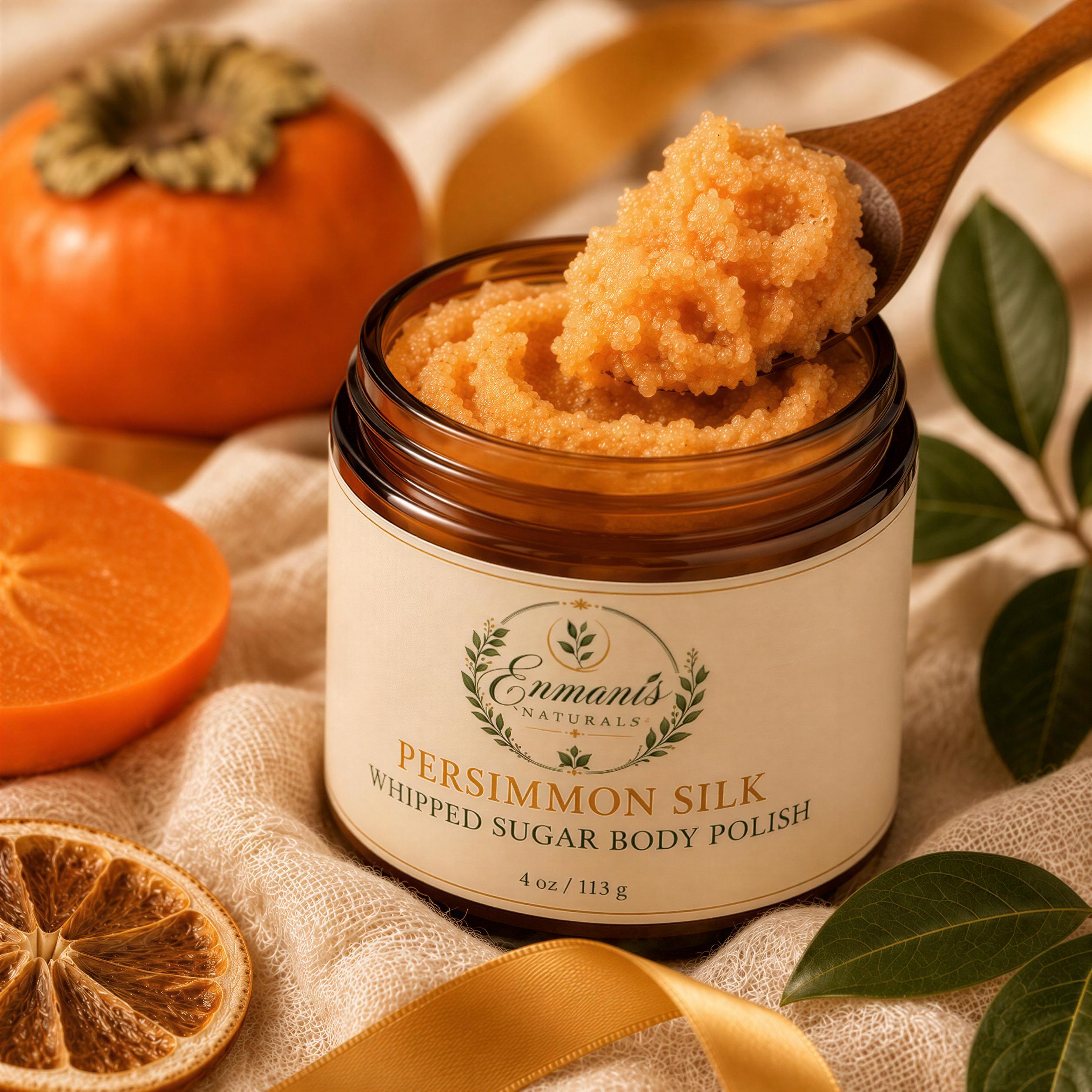 Persimmon Silk Body Ritual Set, Goat Milk Soap, Sugar Scrub, Body Cream