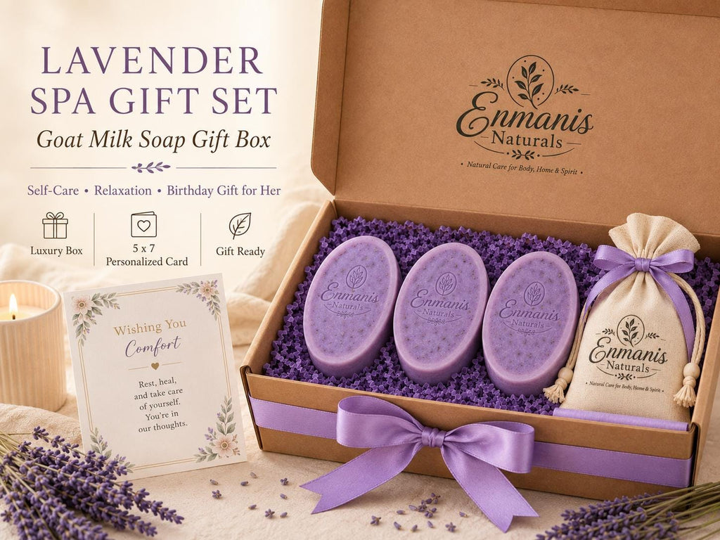 Handmade Lavender Goat Milk Soap Gift Set, Spa Relaxation Box (3 Bars)