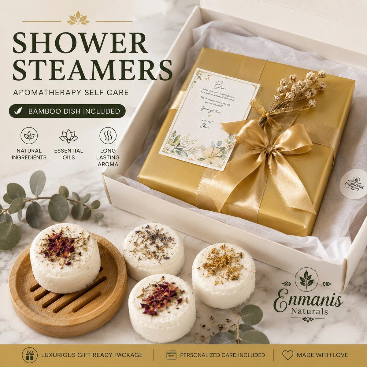 Handmade Eucalyptus Peppermint Shower Steamers, Aromatherapy Spa Gift Set (4 Pack)