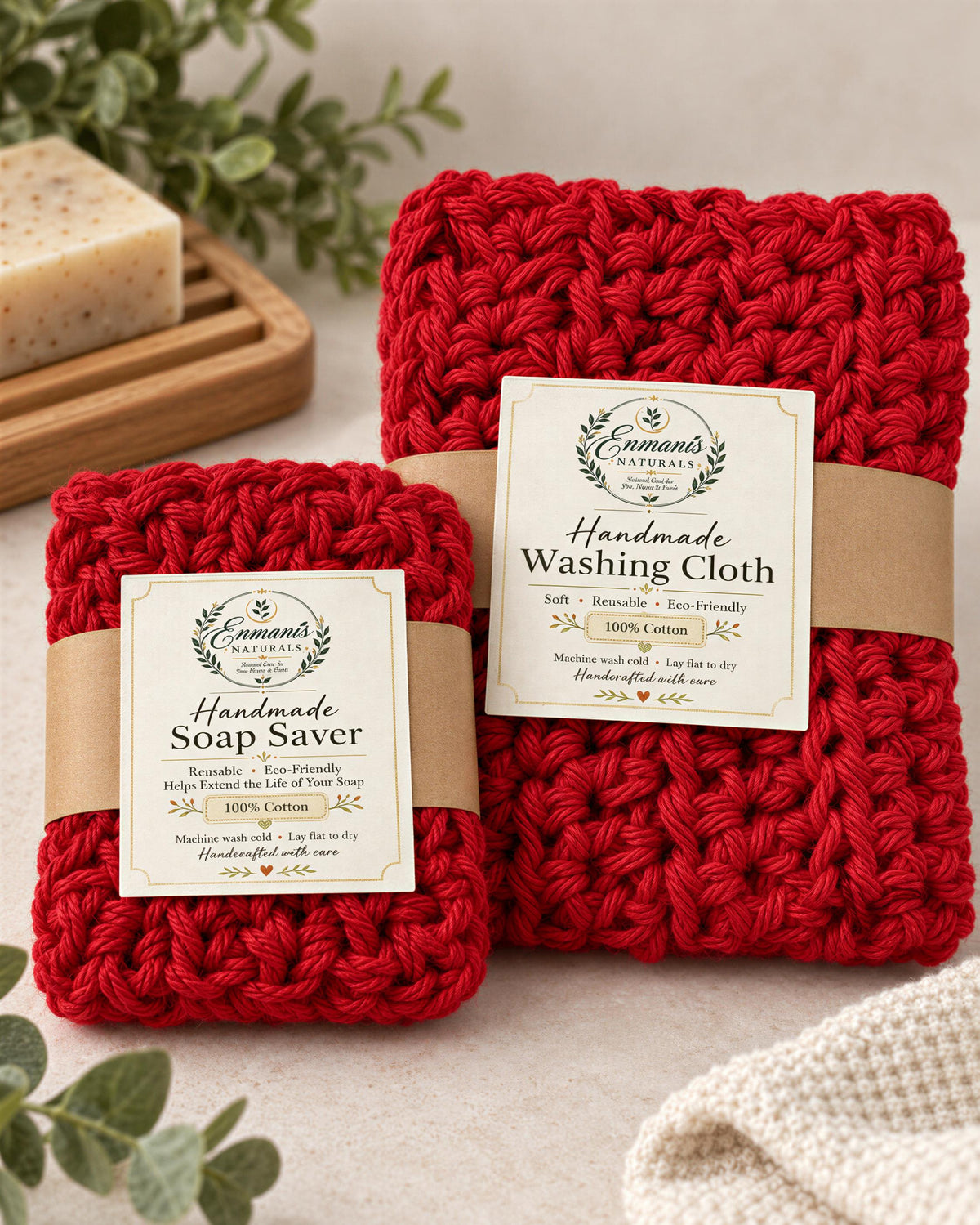 Spa Gift For Her, Personalized Cotton Washcloth - Soap Saver Pouch | Wooden Dish | Eco Friendly Box