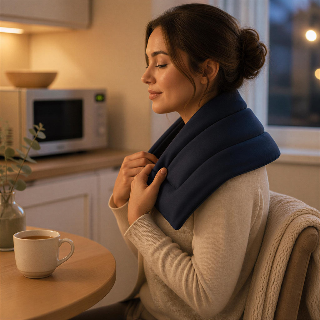 Lavender Rice Neck Heating Pad – Microwavable Warm Wrap, Organic Oat Cotton Comfort Gift