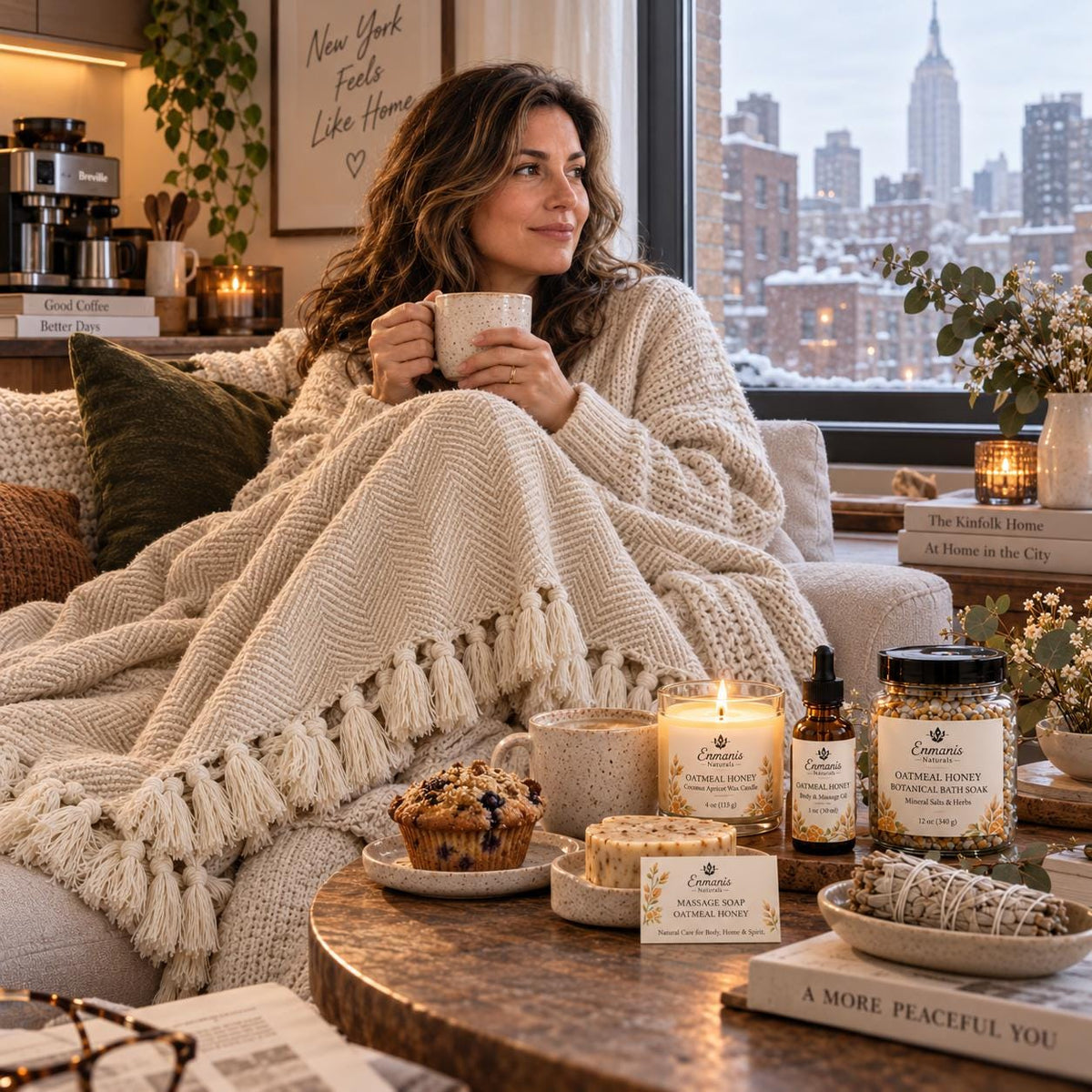 Lavender Serenity, Turkish Cotton Throw, Coconut Apricot Candle | Bath Soak | White Sage Ritual