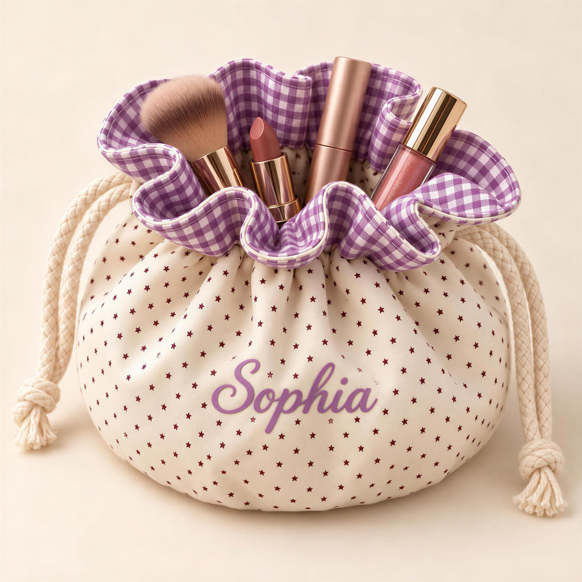Personalized Gift | Custom Name Cosmetic Pouch - 100% Cotton - 11 X 7 In, Rice Soaps Set