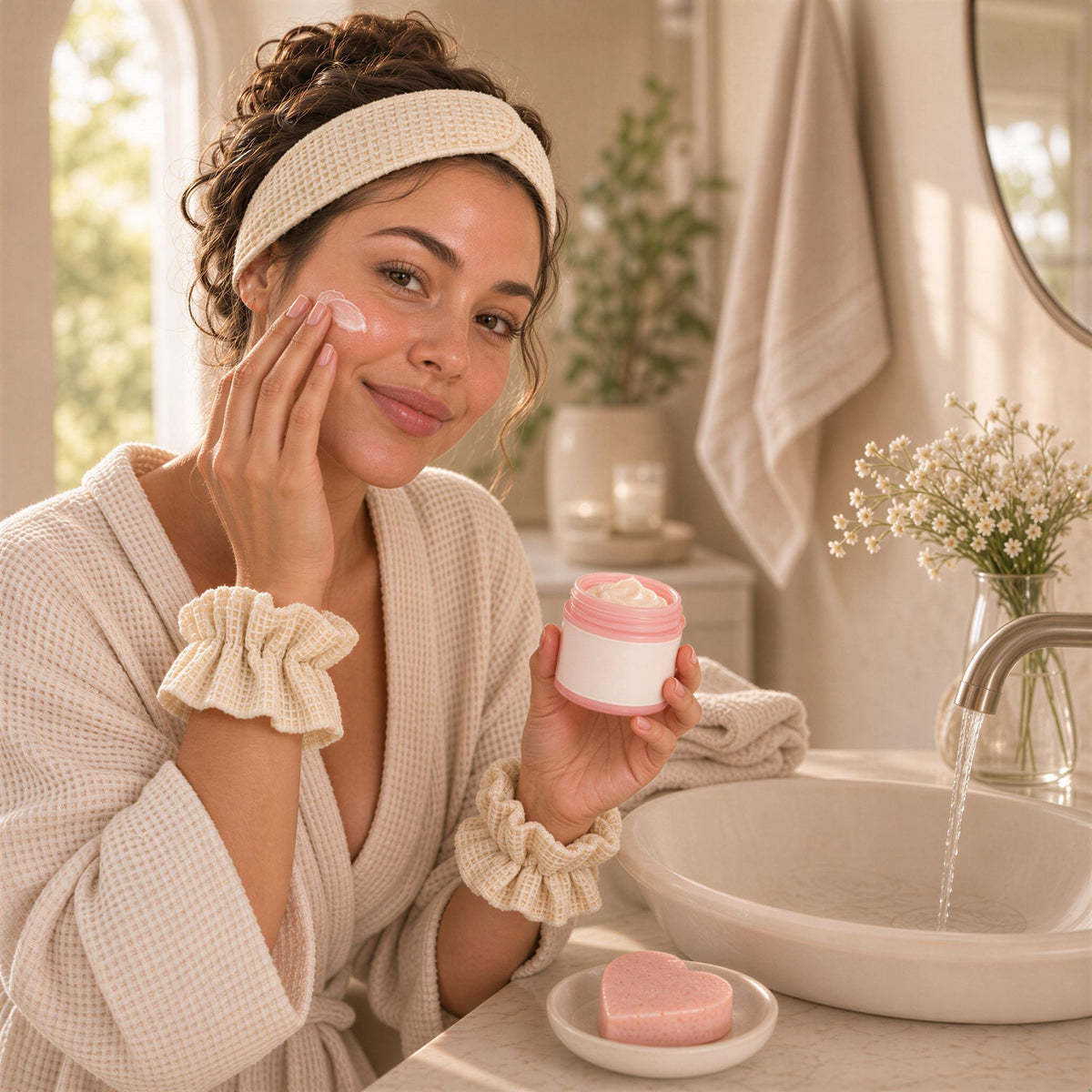 Emmaris Naturals Spa Gift Set | Rice Vanilla Soap, Cream, Cotton Headband (Gift Box)