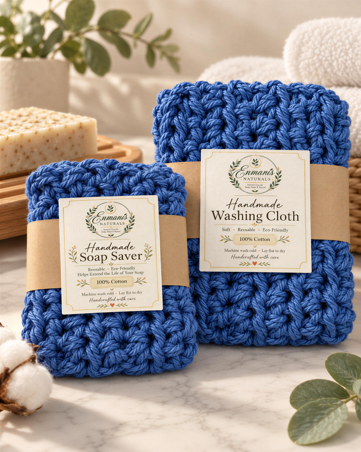 Spa Gift For Her, Personalized Cotton Washcloth - Soap Saver Pouch | Wooden Dish | Eco Friendly Box