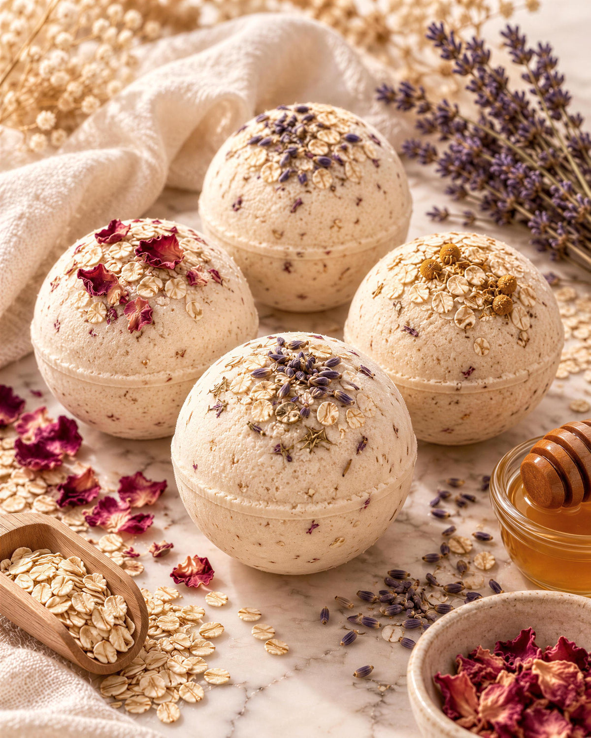 Golden Calm Bath Bomb Gift Set with Soap & Salt Sachet (4 Bath Bombs)
