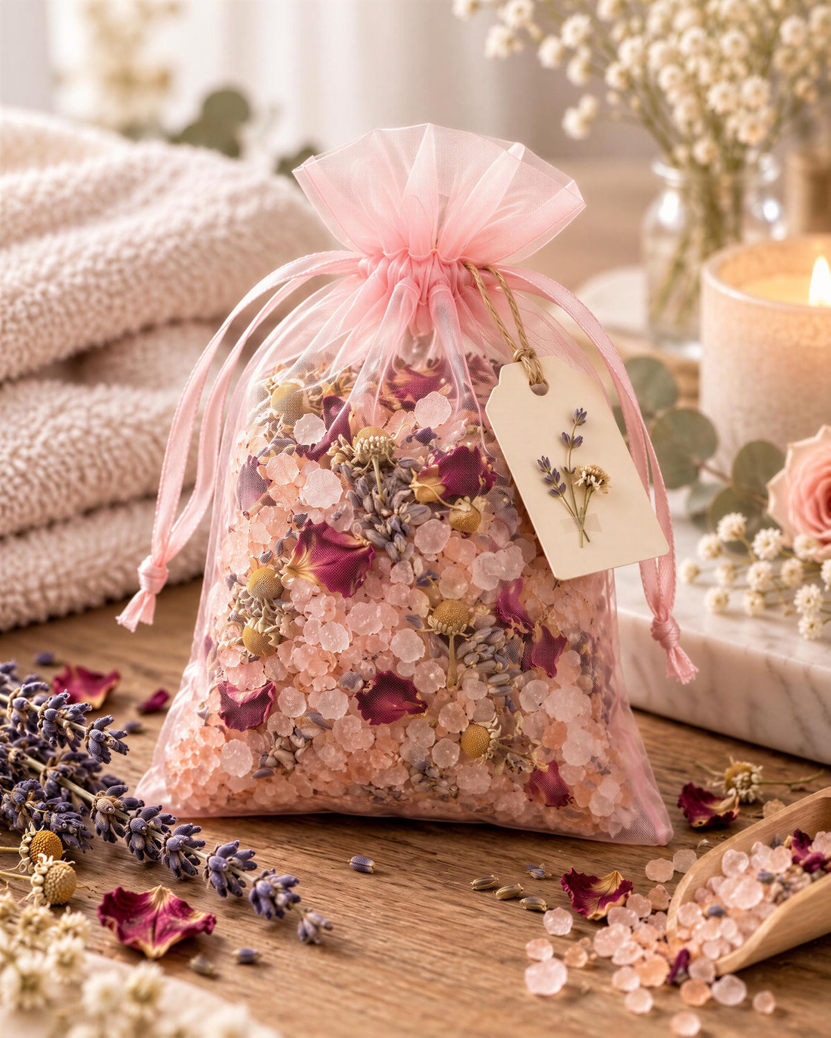 Golden Calm Bath Bomb Gift Set with Soap & Salt Sachet (4 Bath Bombs)