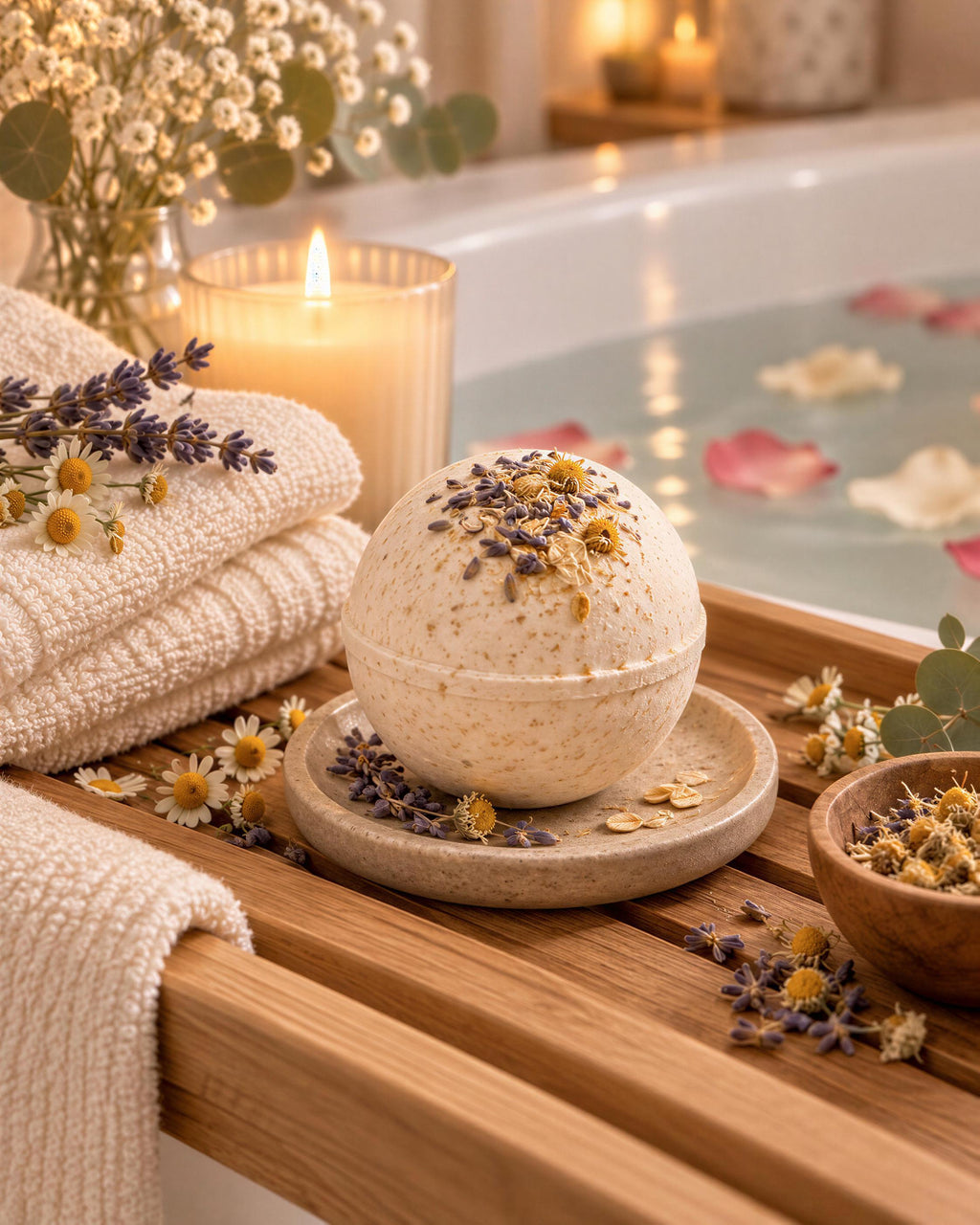 Golden Calm Bath Bomb Gift Set with Soap & Salt Sachet (4 Bath Bombs)