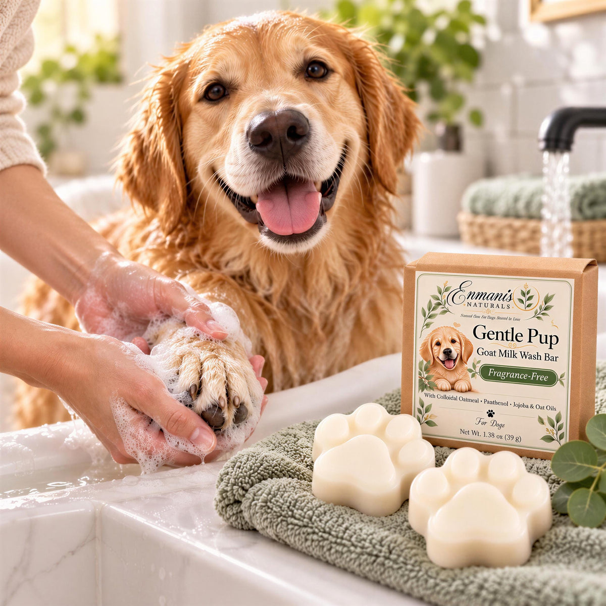 Dog Paw Wash | Goat Milk, Oatmeal, Jojoba | Handmade Gentle Fragrance-Free Puppy Bath Bar