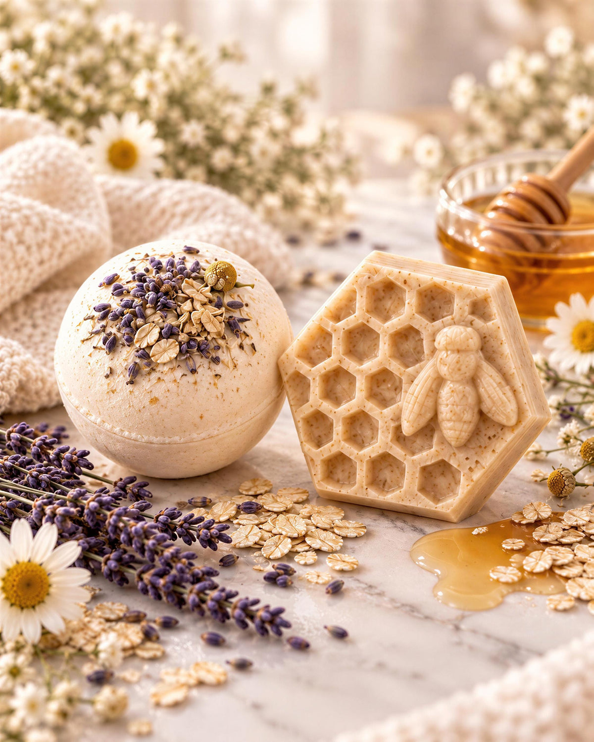 Golden Calm Bath Bomb Gift Set with Soap & Salt Sachet (4 Bath Bombs)